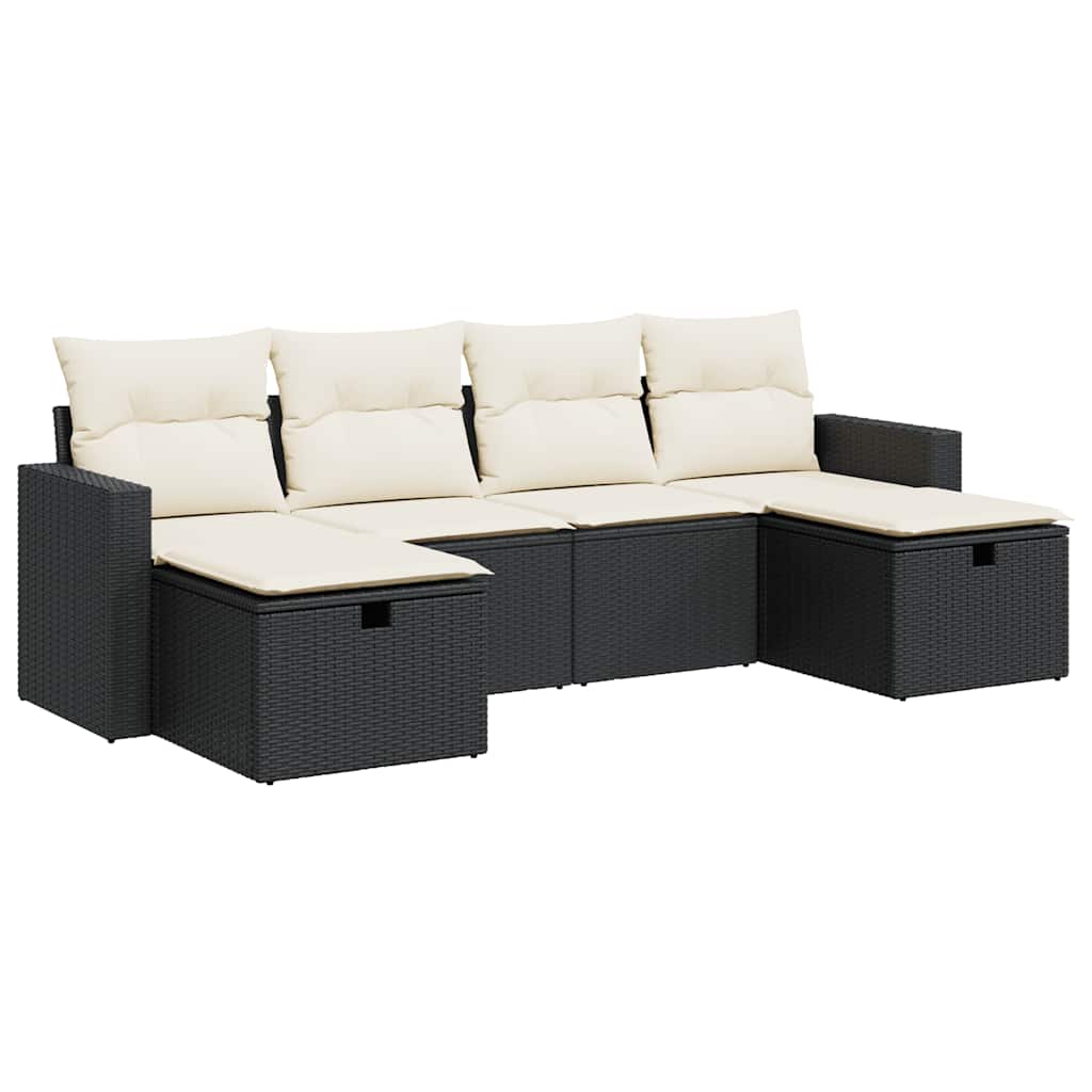 Set Divano da Giardino 6 pz con Cuscini Nero in Polyrattan | homemem39