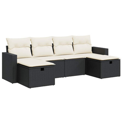 Set Divano da Giardino 6 pz con Cuscini Nero in Polyrattan | homemem39