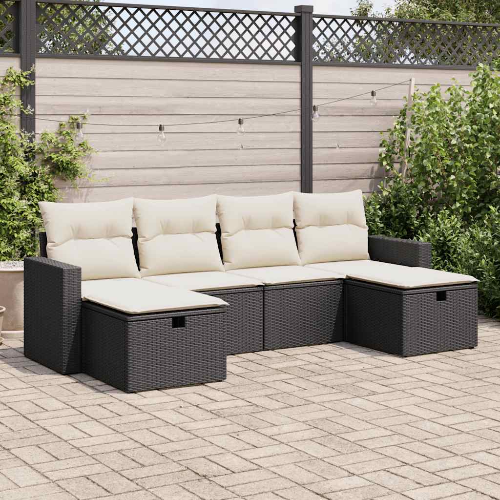 Set Divano da Giardino 6 pz con Cuscini Nero in Polyrattan | homemem39