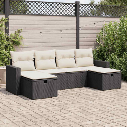Set Divano da Giardino 6 pz con Cuscini Nero in Polyrattan | homemem39