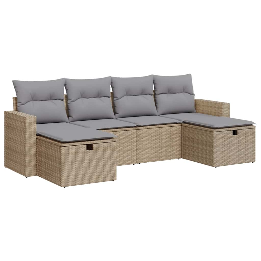 Set Divano da Giardino 6 pz con Cuscini Beige in Polyrattan - homemem39