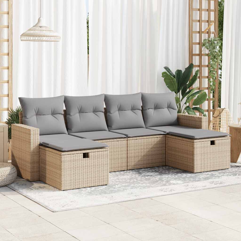 Set Divano da Giardino 6 pz con Cuscini Beige in Polyrattan - homemem39