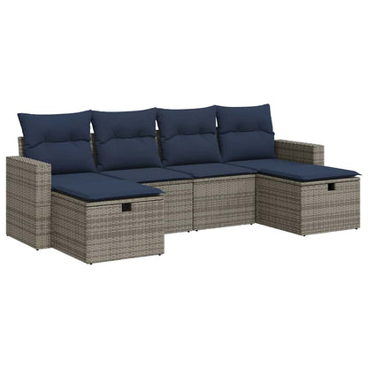 Set Divano da Giardino 6 pz con Cuscini Grigio in Polyrattan | homemem39