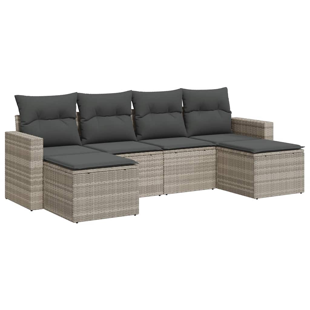 Set Divano da Giardino 6pz con Cuscini Grigio Chiaro Polyrattan - homemem39