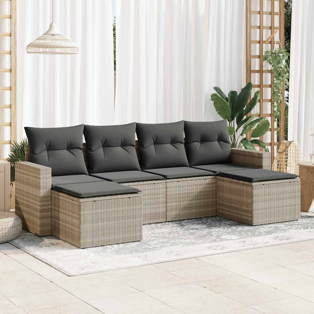 Set Divano da Giardino 6pz con Cuscini Grigio Chiaro Polyrattan - homemem39
