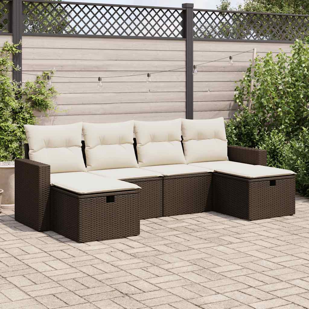 Set Divano da Giardino 6 pz con Cuscini Marrone in Polyrattan - homemem39