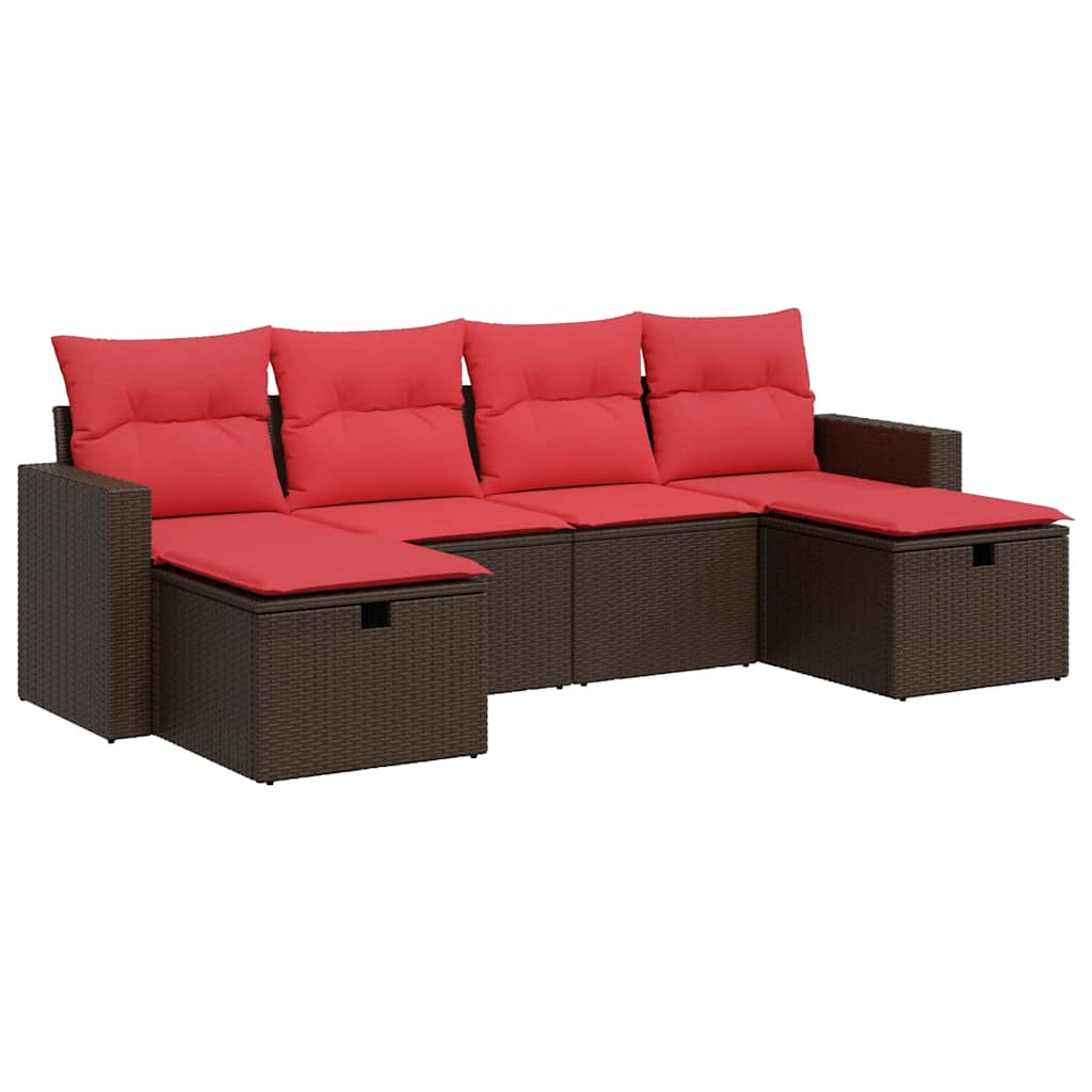 Set Divano da Giardino 6 pz con Cuscini Marrone in Polyrattan | homemem39