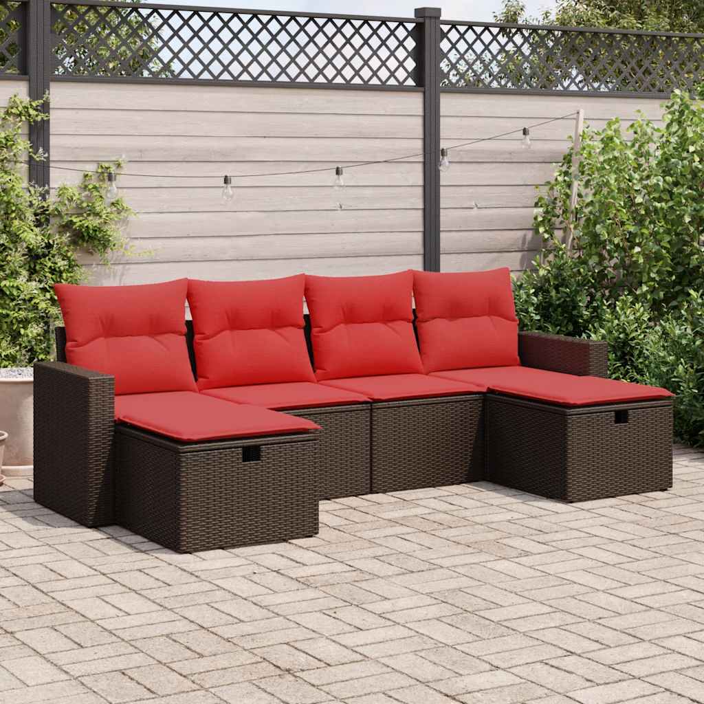Set Divano da Giardino 6 pz con Cuscini Marrone in Polyrattan | homemem39