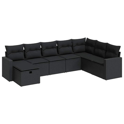 Set Divani da Giardino con Cuscini 8 pz Nero in Polyrattan
