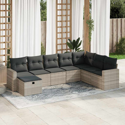 Set Divano da Giardino 8pz con Cuscini Grigio Chiaro Polyrattan - homemem39