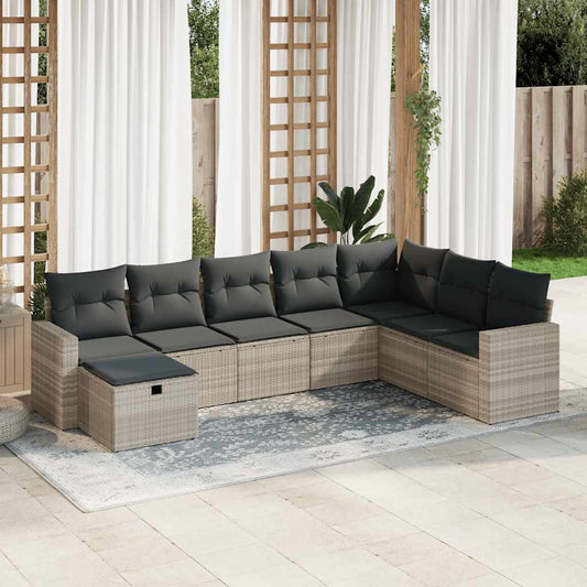 Set Divano da Giardino 8pz con Cuscini Grigio Chiaro Polyrattan - homemem39