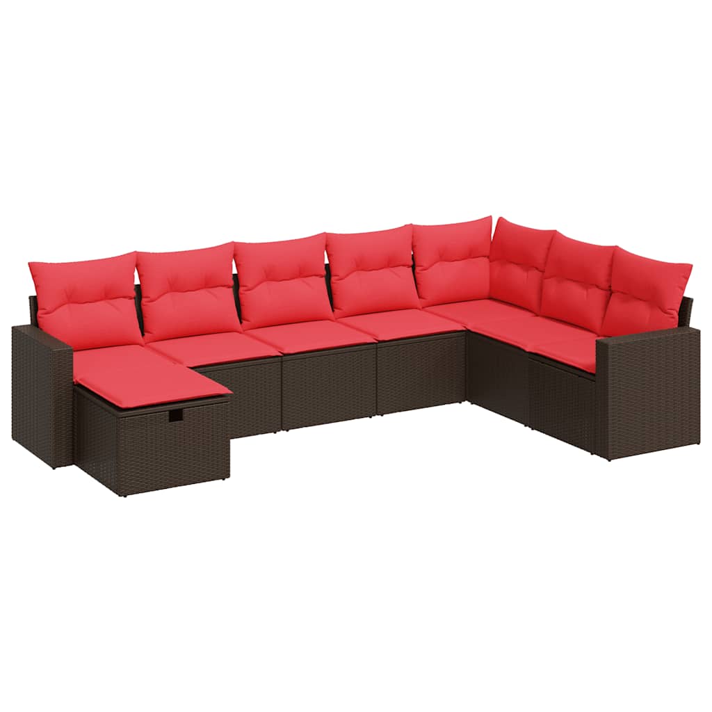Set Divani da Giardino 8 pz con Cuscini Marrone in Polyrattan