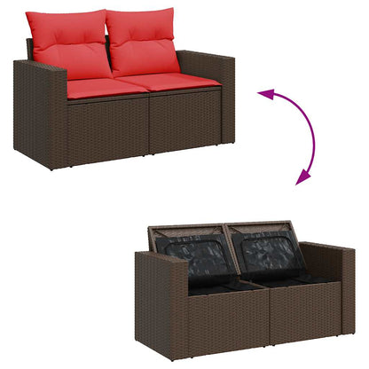 Set Divani da Giardino 8 pz con Cuscini Marrone in Polyrattan