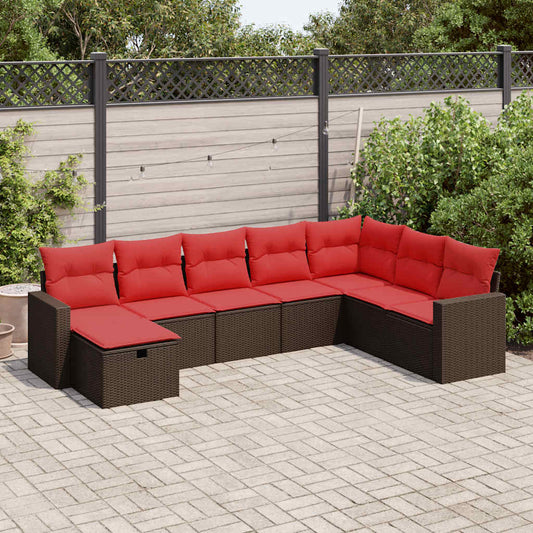 Set Divani da Giardino 8 pz con Cuscini Marrone in Polyrattan