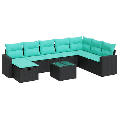 Set Divani da Giardino 9 pz con Cuscini Nero in Polyrattan | homemem39