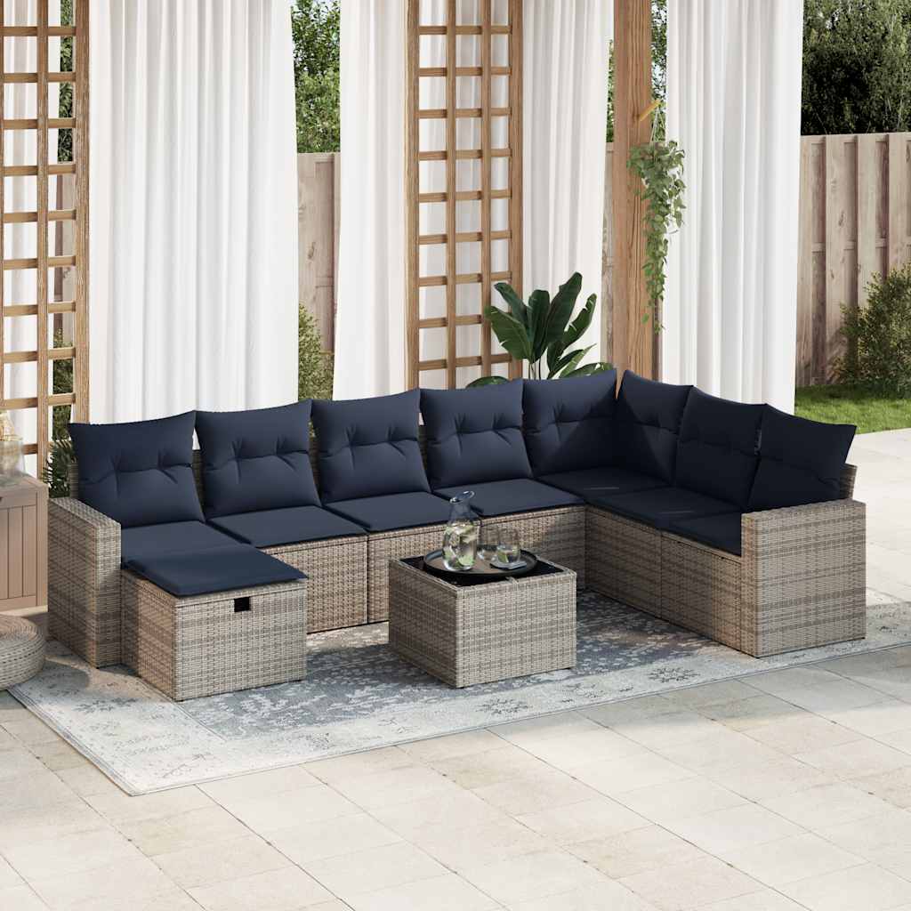 Set Divano da Giardino 9 pz con Cuscini Grigio in Polyrattan | homemem39