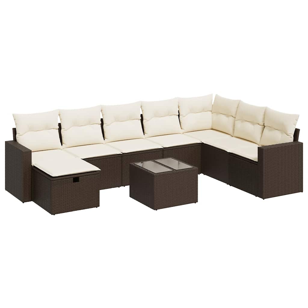 Set Divani da Giardino 9pz con Cuscini Marrone in Polyrattan - homemem39