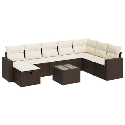 Set Divani da Giardino 9pz con Cuscini Marrone in Polyrattan - homemem39