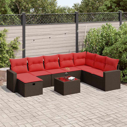 Set Divani da Giardino 9pz con Cuscini Marrone in Polyrattan | homemem39