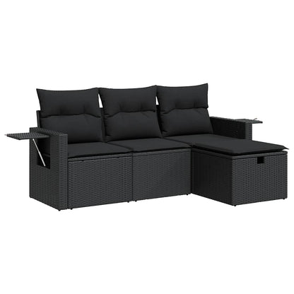 Set Divani da Giardino 4 pz con Cuscini Nero in Polyrattan | homemem39