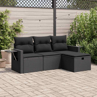 Set Divani da Giardino 4 pz con Cuscini Nero in Polyrattan | homemem39