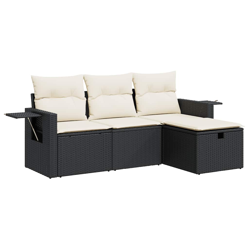 Set Divani da Giardino 4 pz con Cuscini Nero in Polyrattan | homemem39