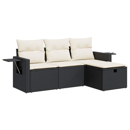 Set Divani da Giardino 4 pz con Cuscini Nero in Polyrattan | homemem39
