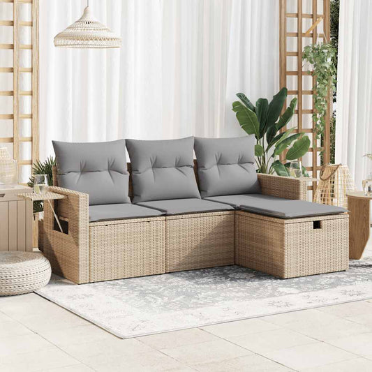 Set Divano da Giardino 4 pz con Cuscini Beige in Polyrattan - homemem39