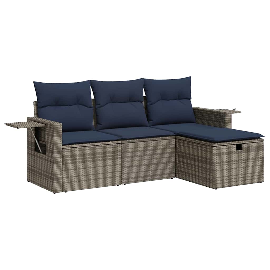 Set Divani da Giardino 4 pz con Cuscini in Polyrattan Grigio
