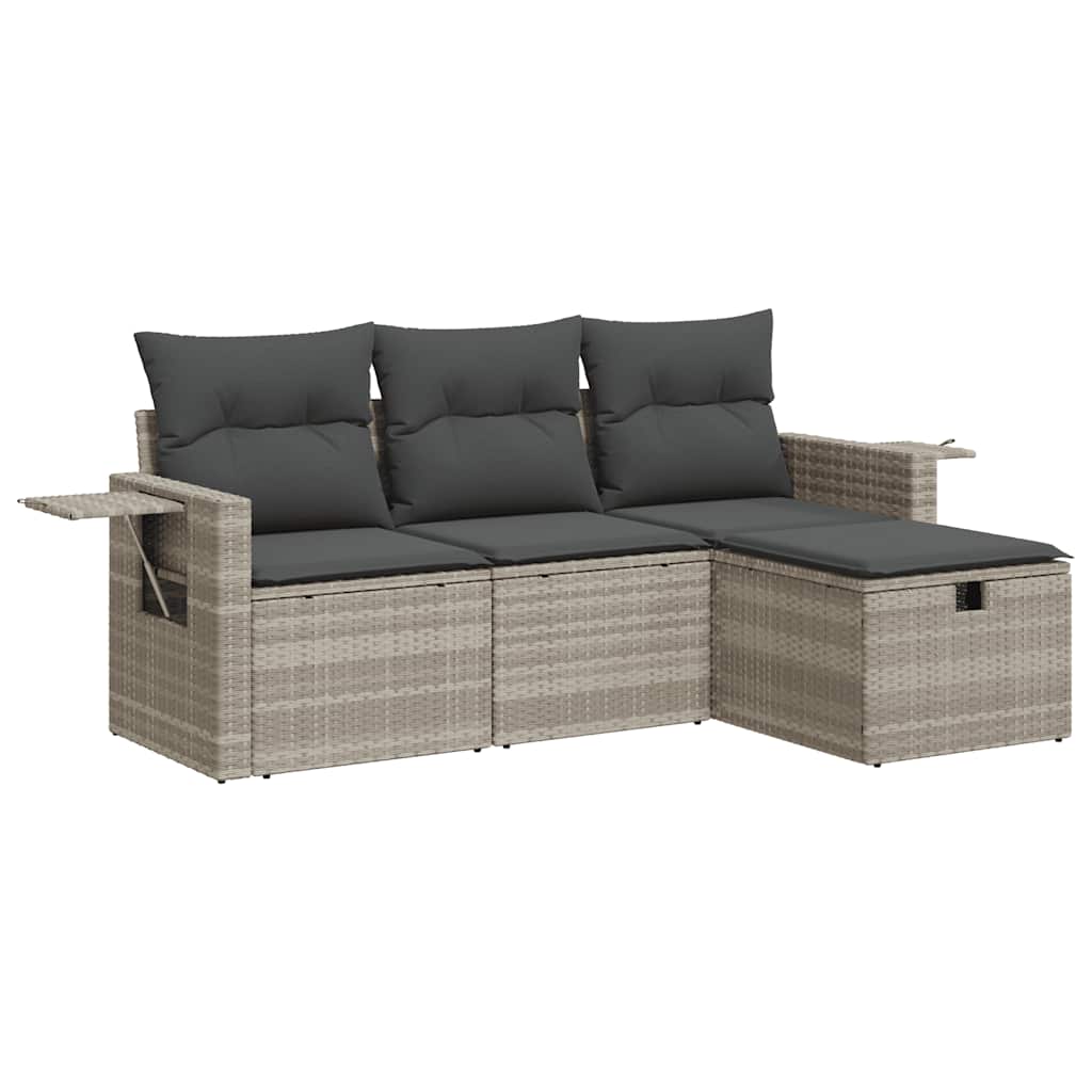 Set Divano da Giardino 4pz con Cuscini Grigio Chiaro Polyrattan - homemem39