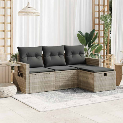 Set Divano da Giardino 4pz con Cuscini Grigio Chiaro Polyrattan - homemem39