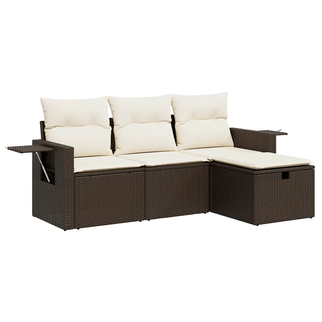 Set Divano da Giardino 4 pz con Cuscini Marrone in Polyrattan - homemem39
