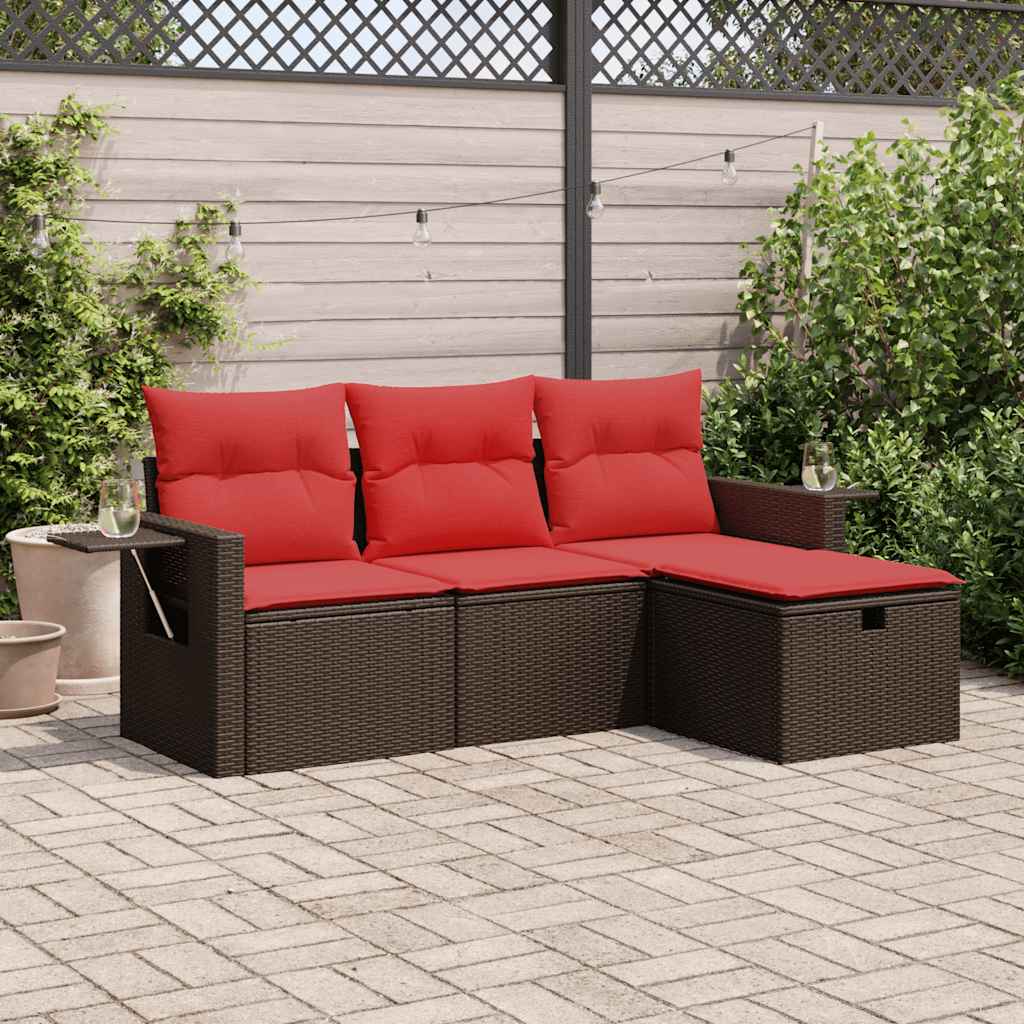 Set Divano da Giardino 4 pz con Cuscini Marrone in Polyrattan | homemem39