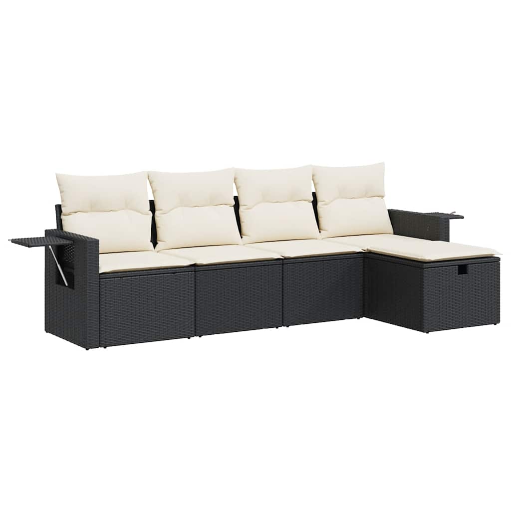Set Divani da Giardino 5 pz con Cuscini in Polyrattan Nero | homemem39