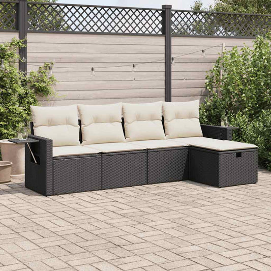 Set Divani da Giardino 5 pz con Cuscini in Polyrattan Nero - homemem39