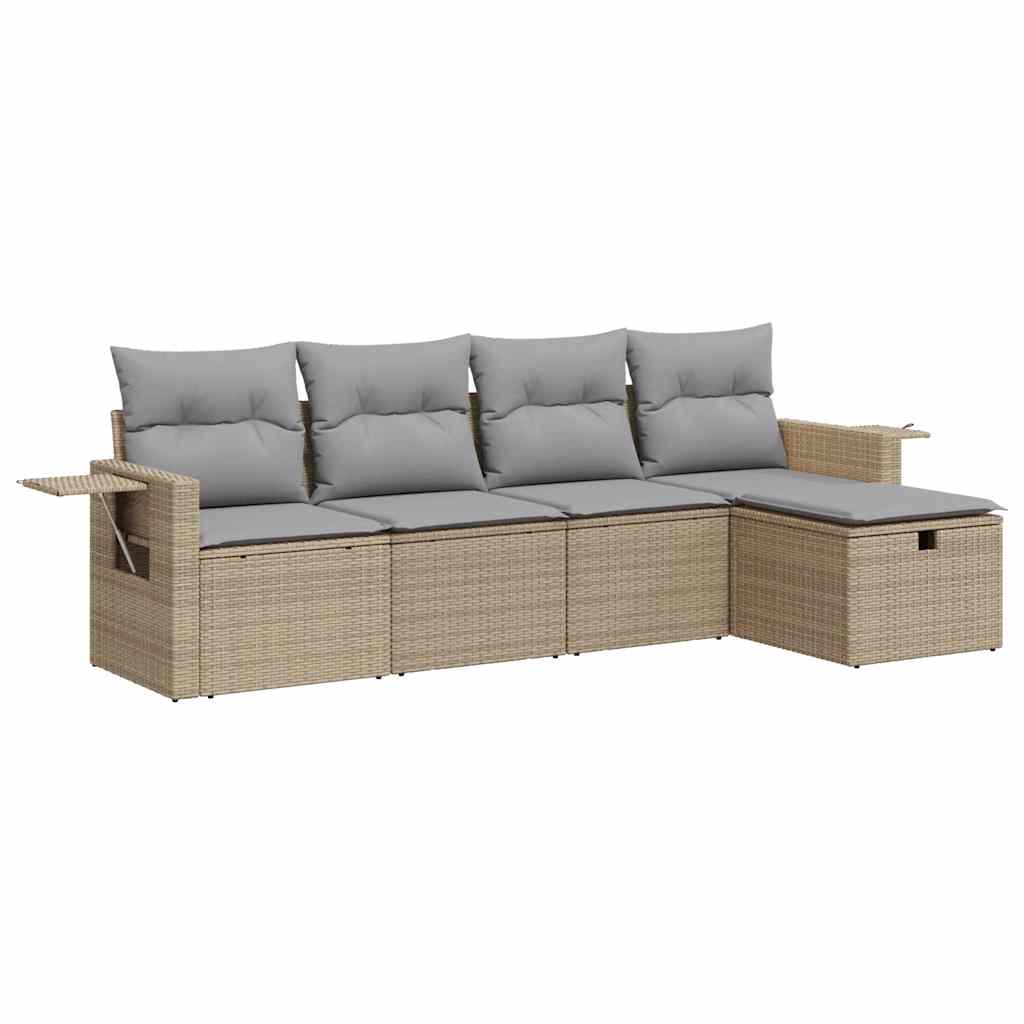 Set Divano da Giardino 5 pz con Cuscini Beige in Polyrattan - homemem39