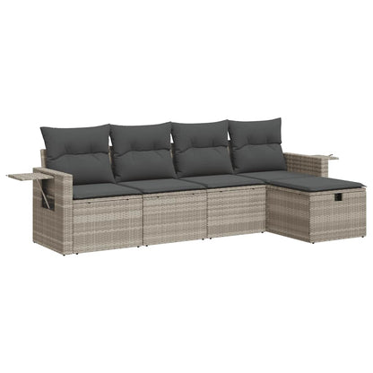 Set Divano da Giardino 5pz con Cuscini Grigio Chiaro Polyrattan - homemem39
