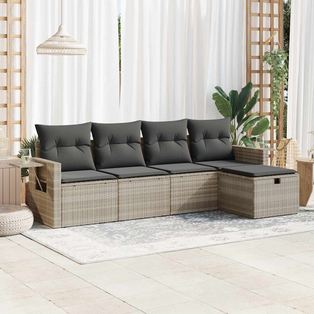 Set Divano da Giardino 5pz con Cuscini Grigio Chiaro Polyrattan - homemem39