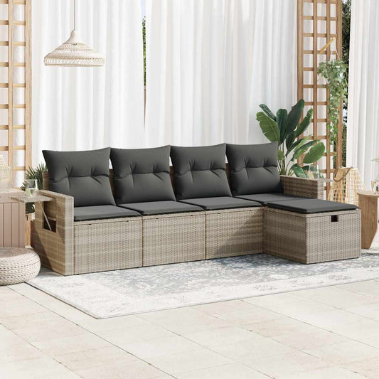 Set Divano da Giardino 5pz con Cuscini Grigio Chiaro Polyrattan - homemem39