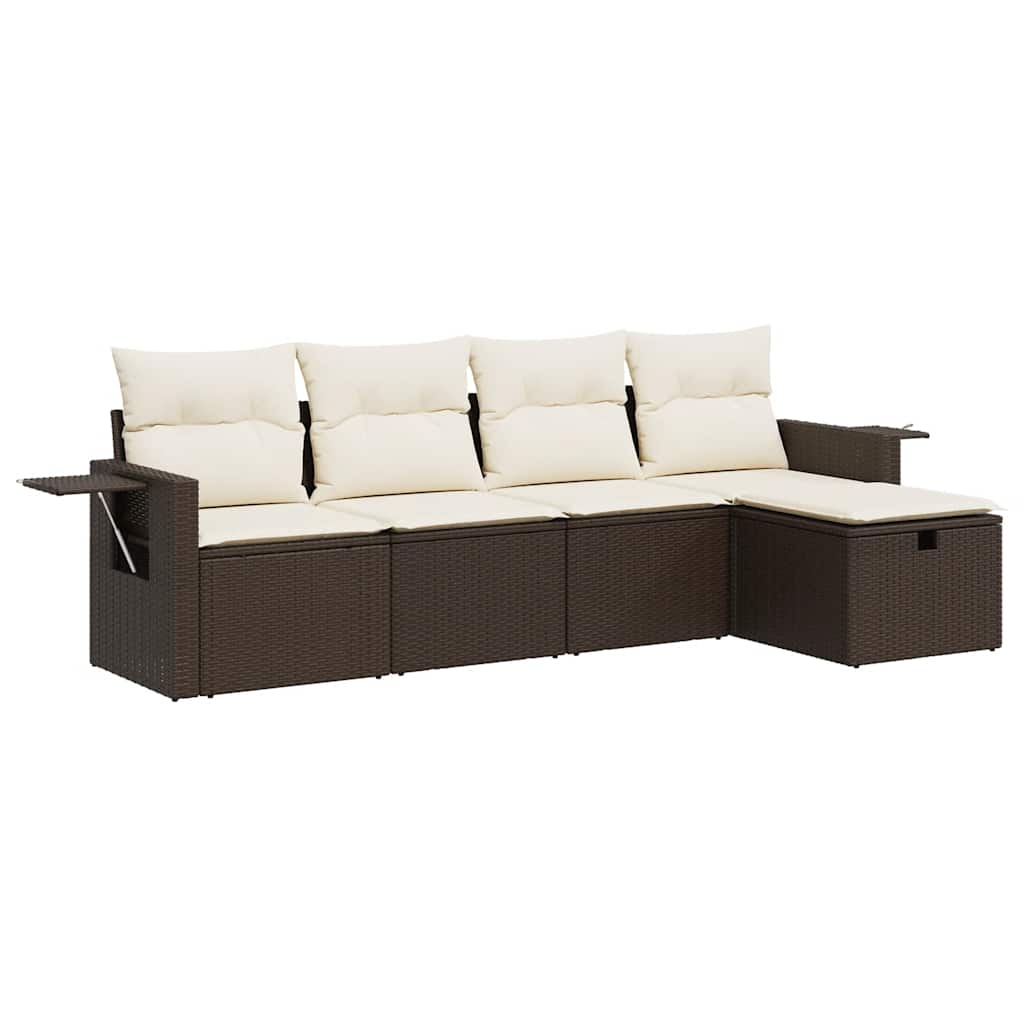 Set Divano da Giardino 5 pz con Cuscini Marrone in Polyrattan - homemem39
