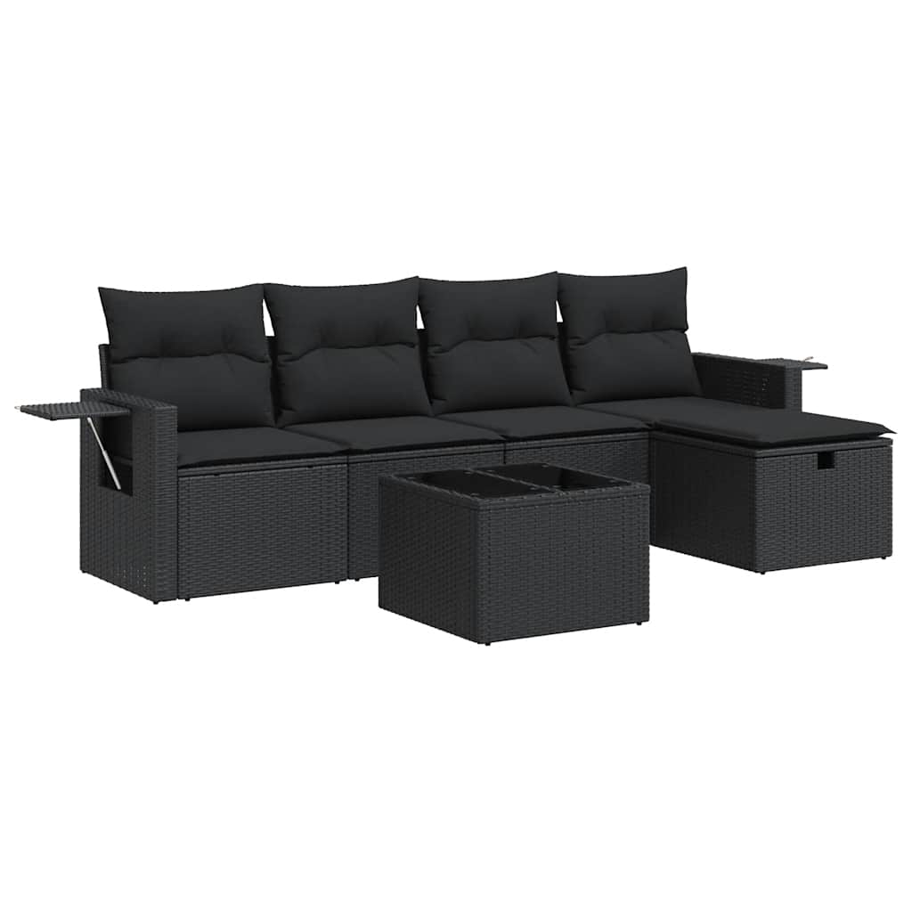 Set Divano da Giardino 6 pz con Cuscini Nero in Polyrattan | homemem39