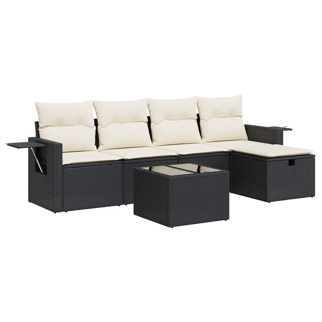 Set Divano da Giardino 6 pz con Cuscini Nero in Polyrattan - homemem39