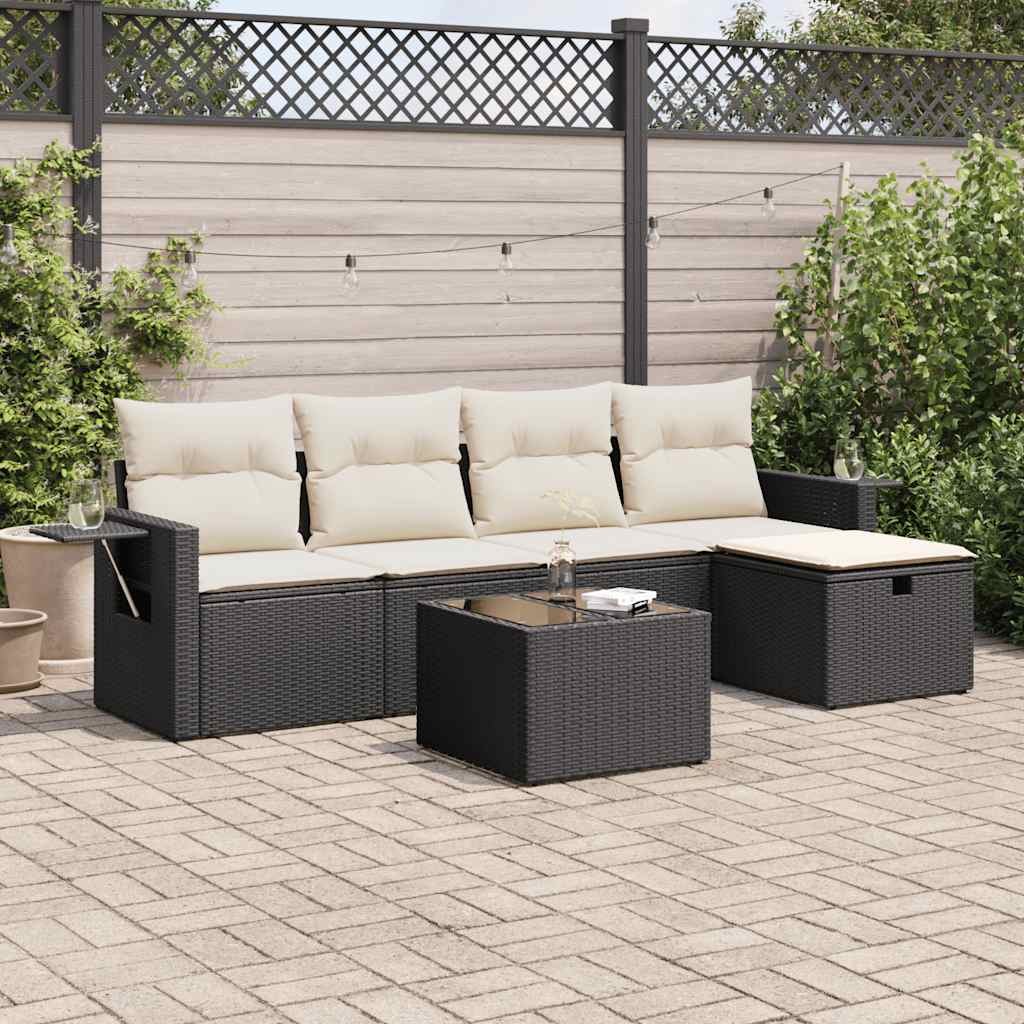 Set Divano da Giardino 6 pz con Cuscini Nero in Polyrattan | homemem39