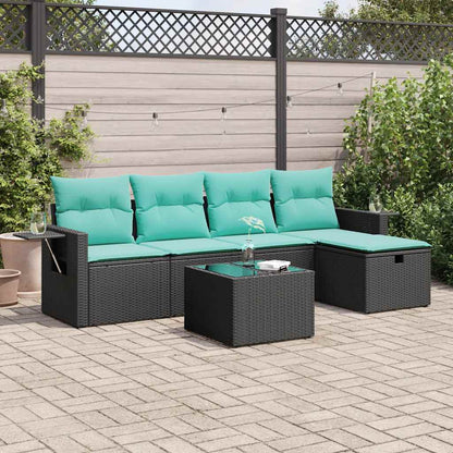 Set Divano da Giardino 6 pz con Cuscini Nero in Polyrattan
