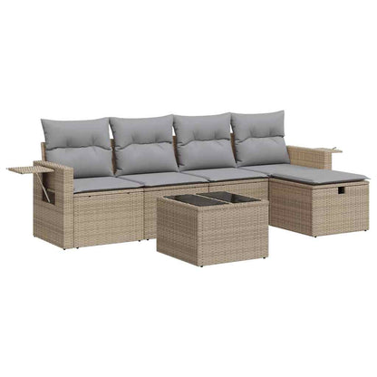 Set Divano da Giardino 6 pz con Cuscini Beige in Polyrattan - homemem39