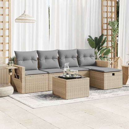 Set Divano da Giardino 6 pz con Cuscini Beige in Polyrattan - homemem39