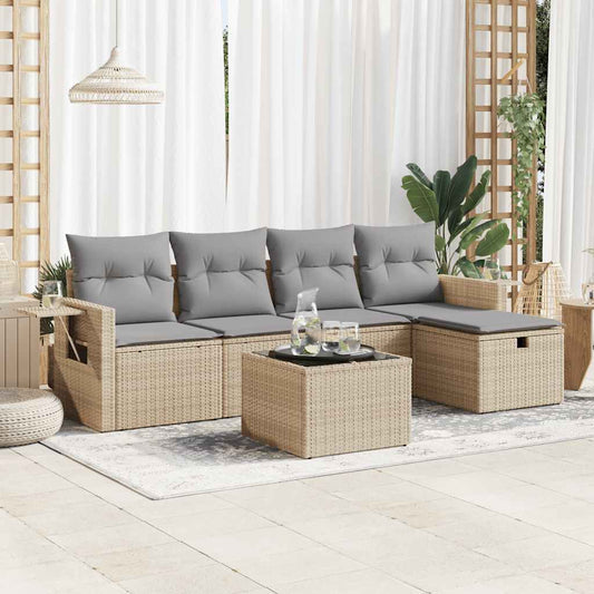Set Divano da Giardino 6 pz con Cuscini Beige in Polyrattan - homemem39