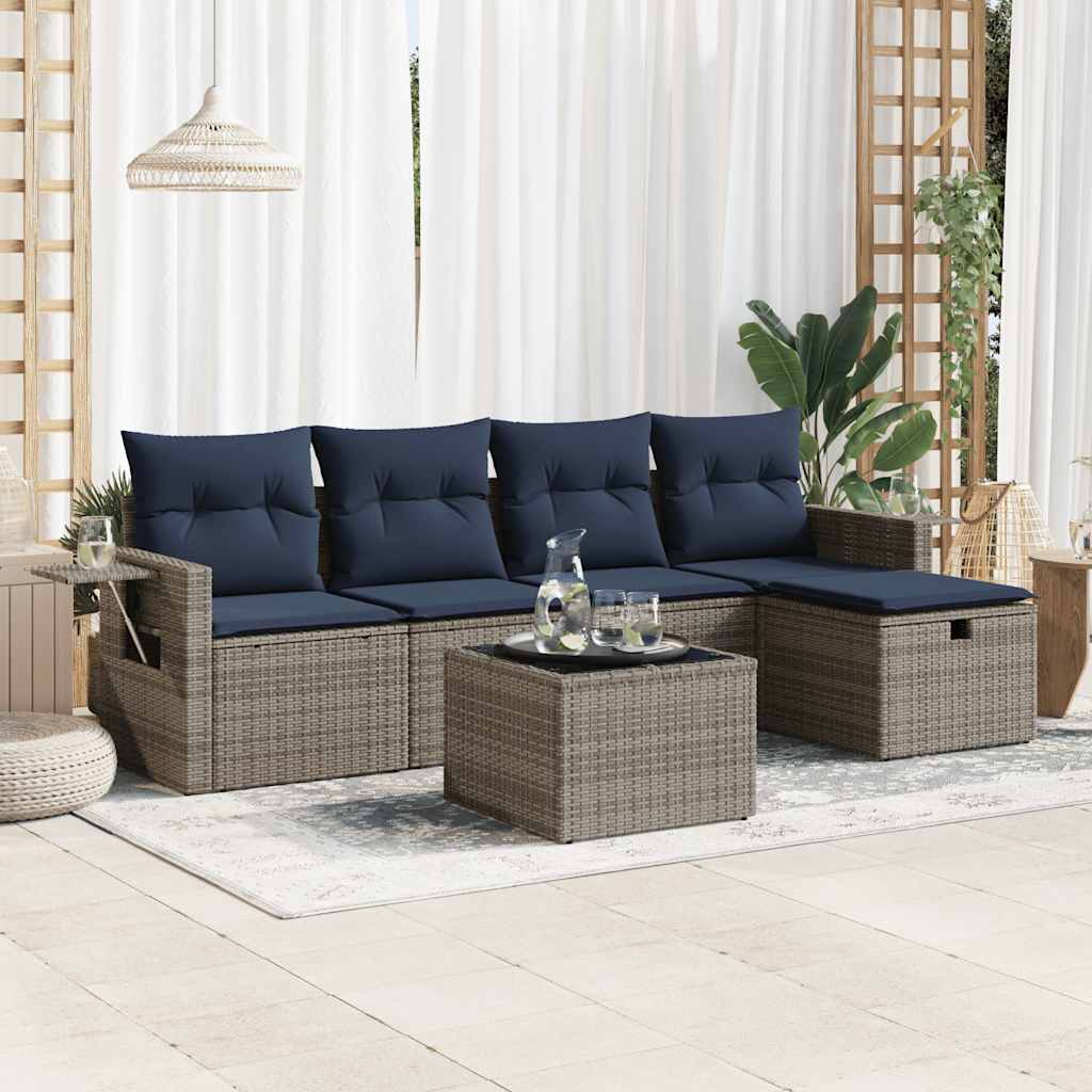 Set Divano da Giardino 6 pz con Cuscini Grigio in Polyrattan | homemem39