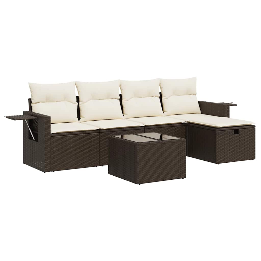Set Divano da Giardino 6 pz con Cuscini Marrone in Polyrattan - homemem39
