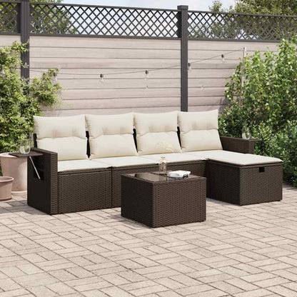 Set Divano da Giardino 6 pz con Cuscini Marrone in Polyrattan - homemem39